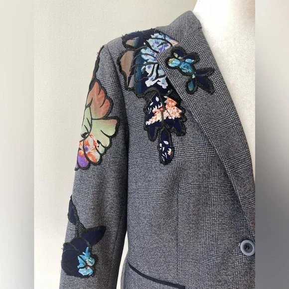 Vintage Alberto Makali Blazer Size 10 Blue Floral Appliqué Unique Maximalist - Picture 3 of 8